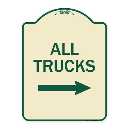 Signmission Driveway All Trucks W/ Right Arrow Heavy-Gauge Aluminum Architectural Sign, 24" x 18", TG-1824-24129 A-DES-TG-1824-24129